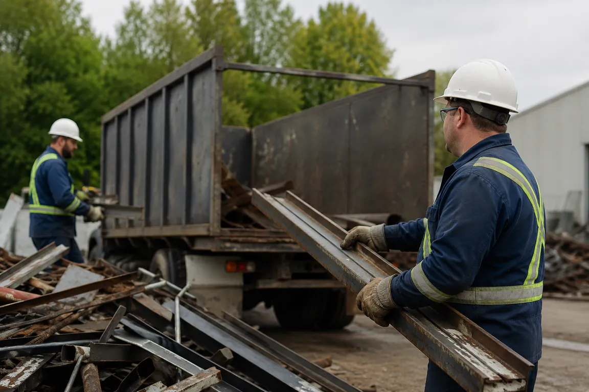 Crew removing scrap metal from a commercial property