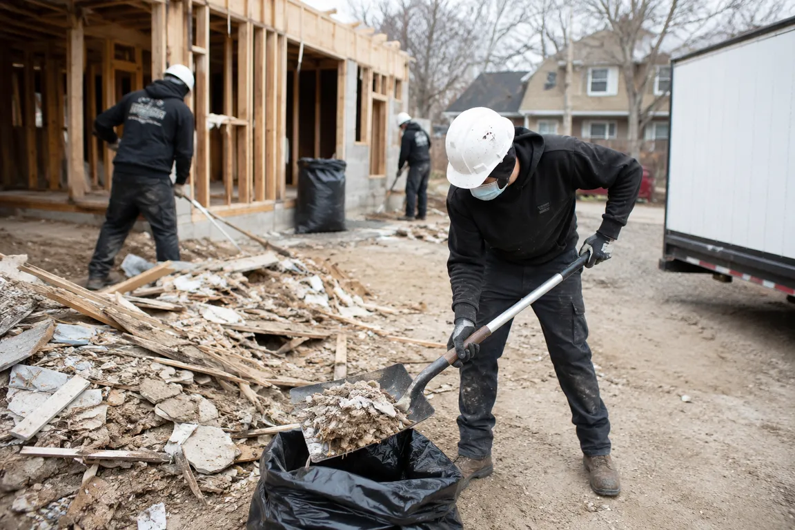Crew performing site cleanup and debris removal