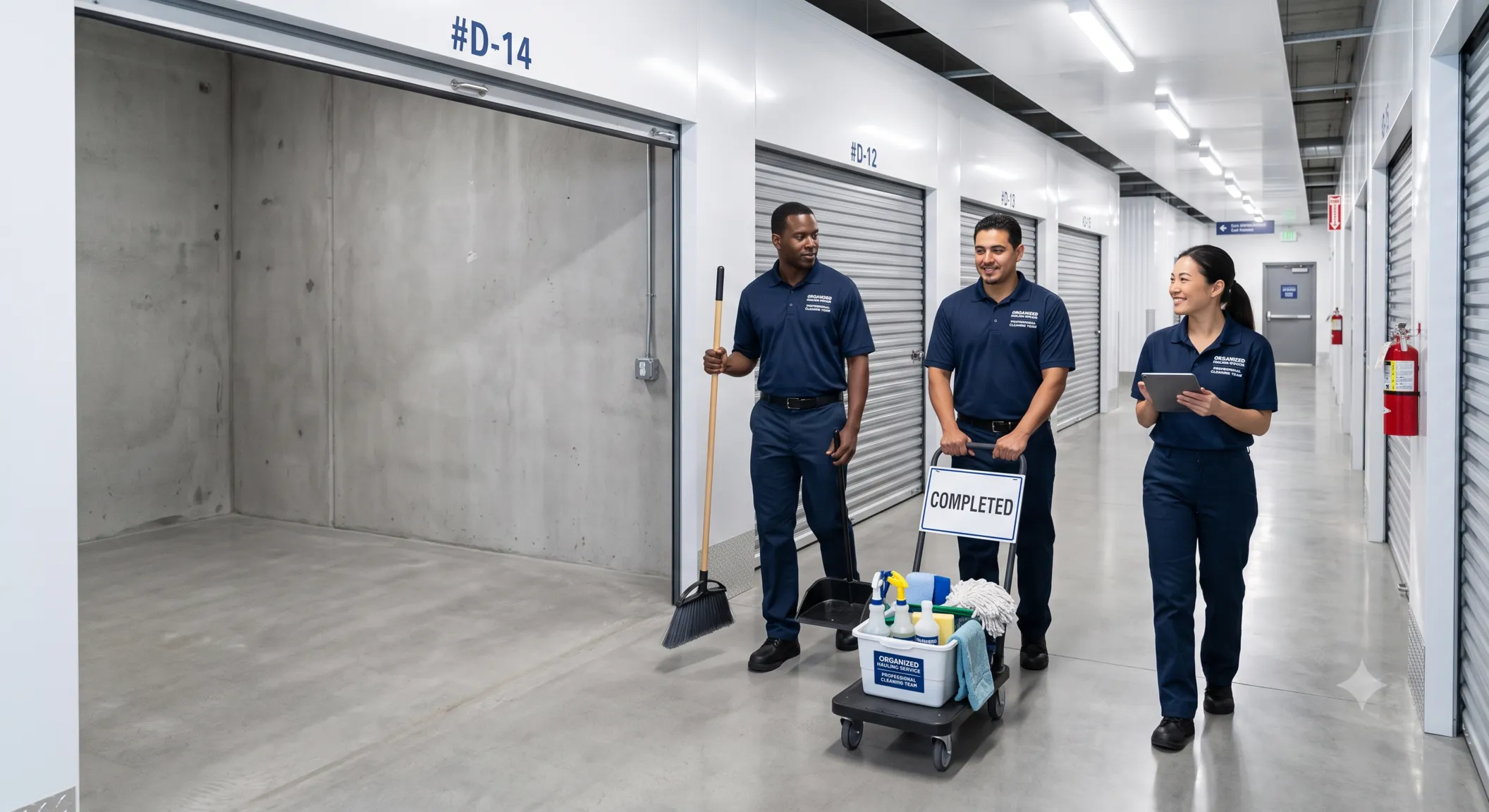 Storage locker cleanout team removing unwanted items