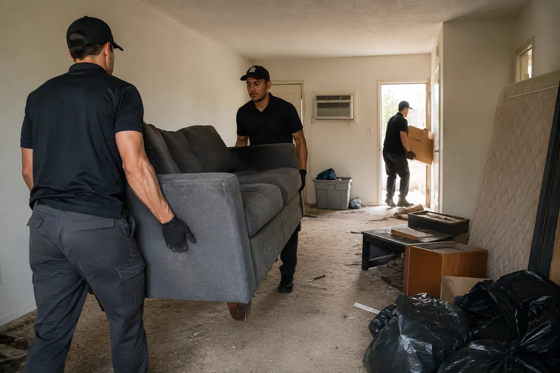 Crew removing junk from a tenant move-out property