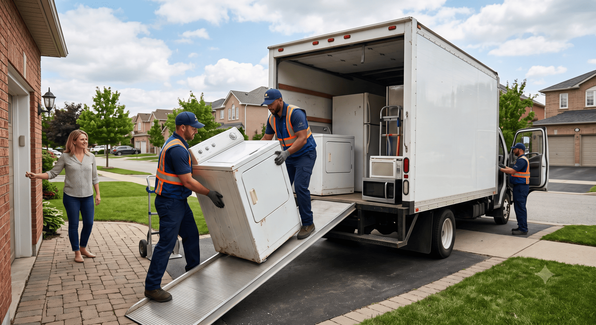Professional team removing old appliances from property