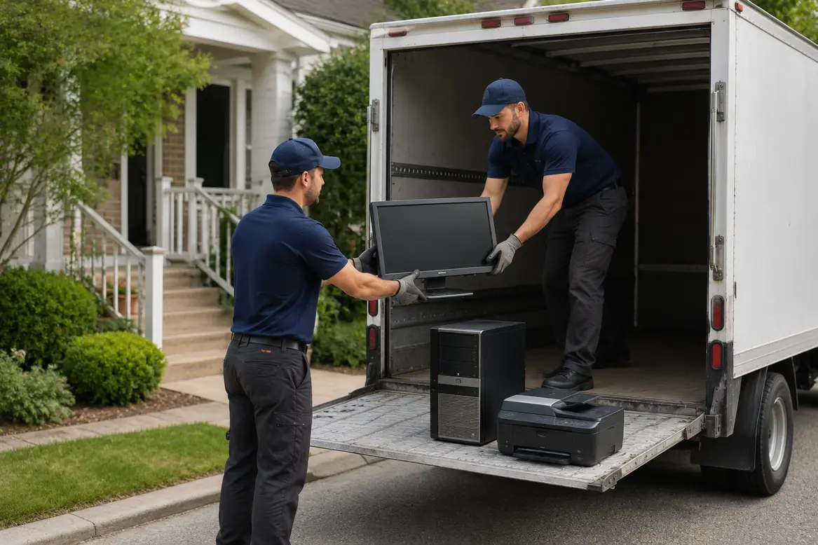 Professional team removing unwanted electronic equipment