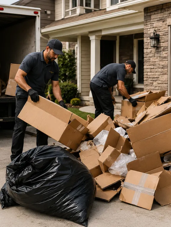 Full house cleanout team sorting recyclable materials